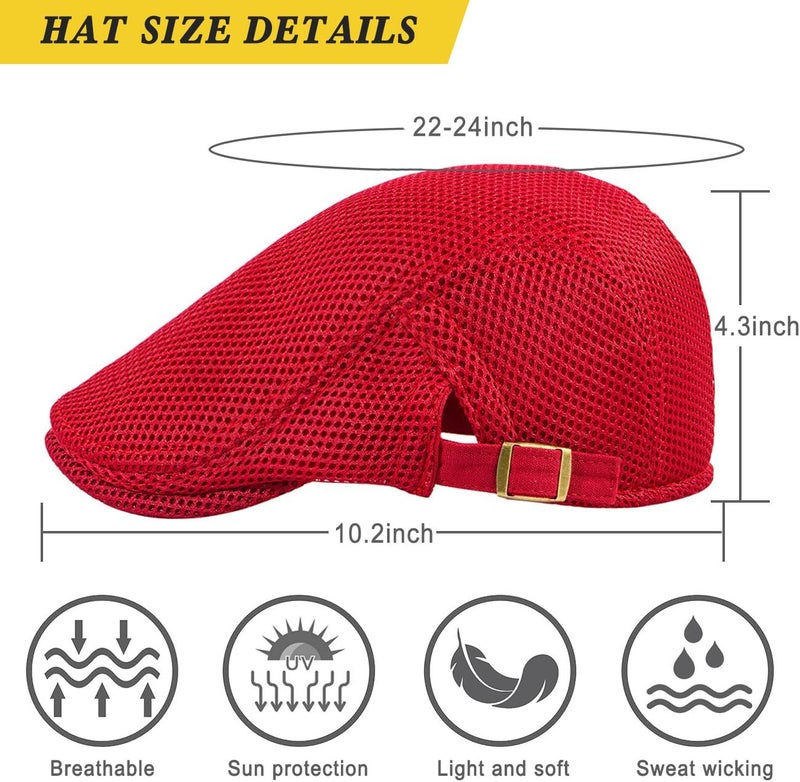 Xinveen Men's Mesh Cap Breathable Summer Newsboy Hat Adjustable Beret Ivy Cap Irish Cabbie Driving Hunting Hats - Image 4